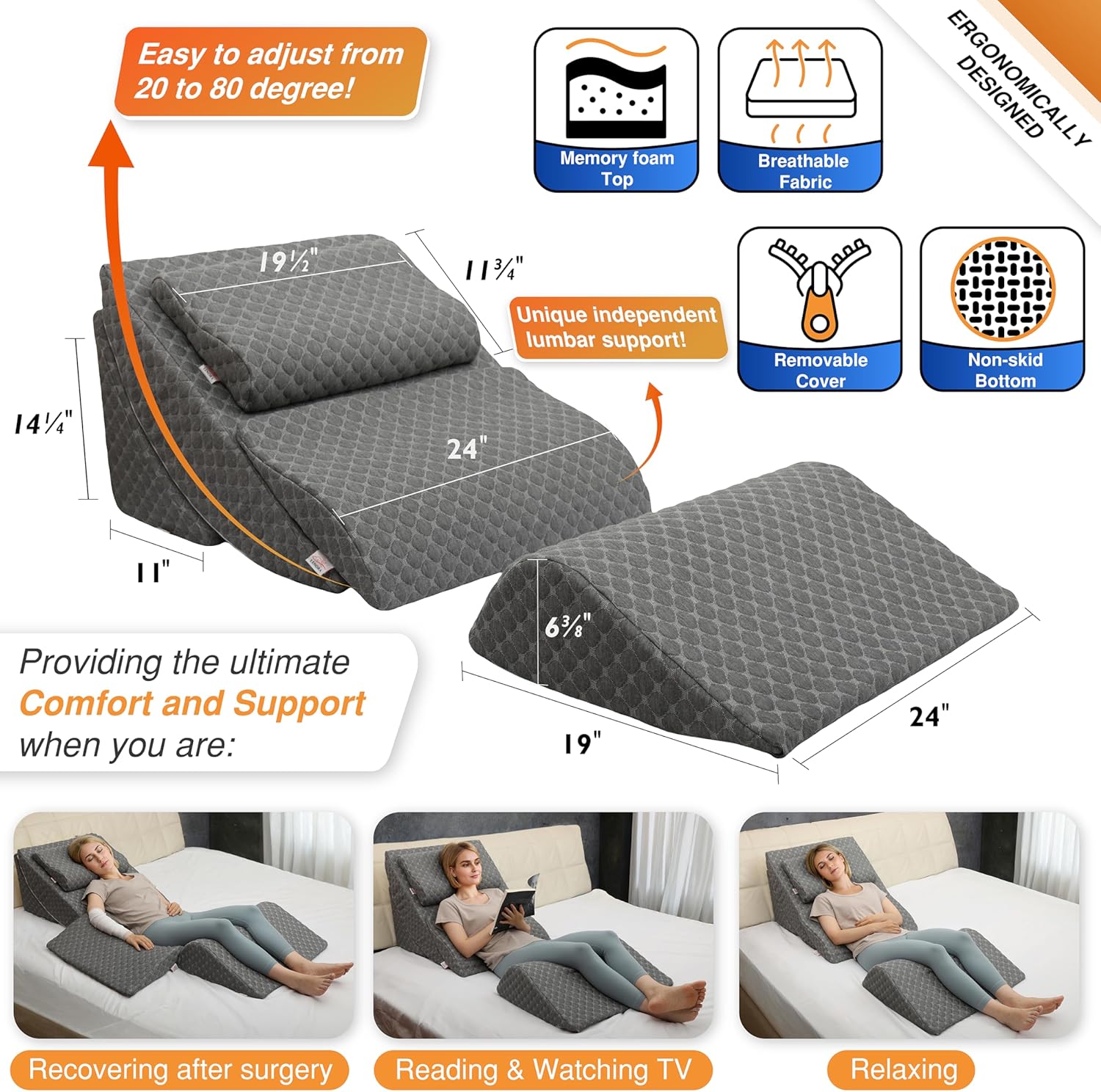 Lenora Adjustable Orthopedic Wedge Pillow Set