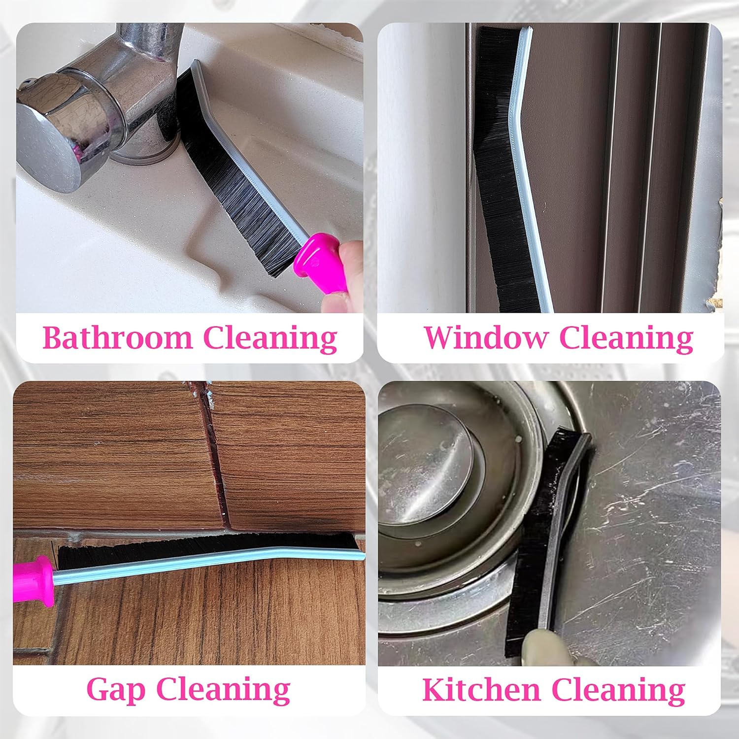 4 Pcs Hard Bristle Crevice Cleaning Brush Set in Pink