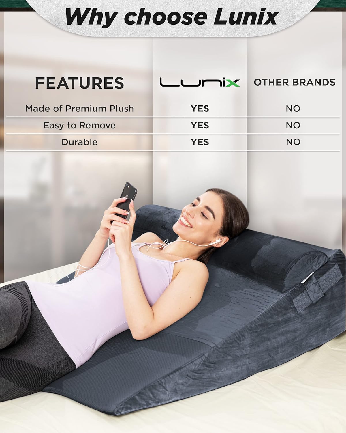Lunix Replacement Cover for LX9 XL 12in Wedge Pillow Set - Navy 1