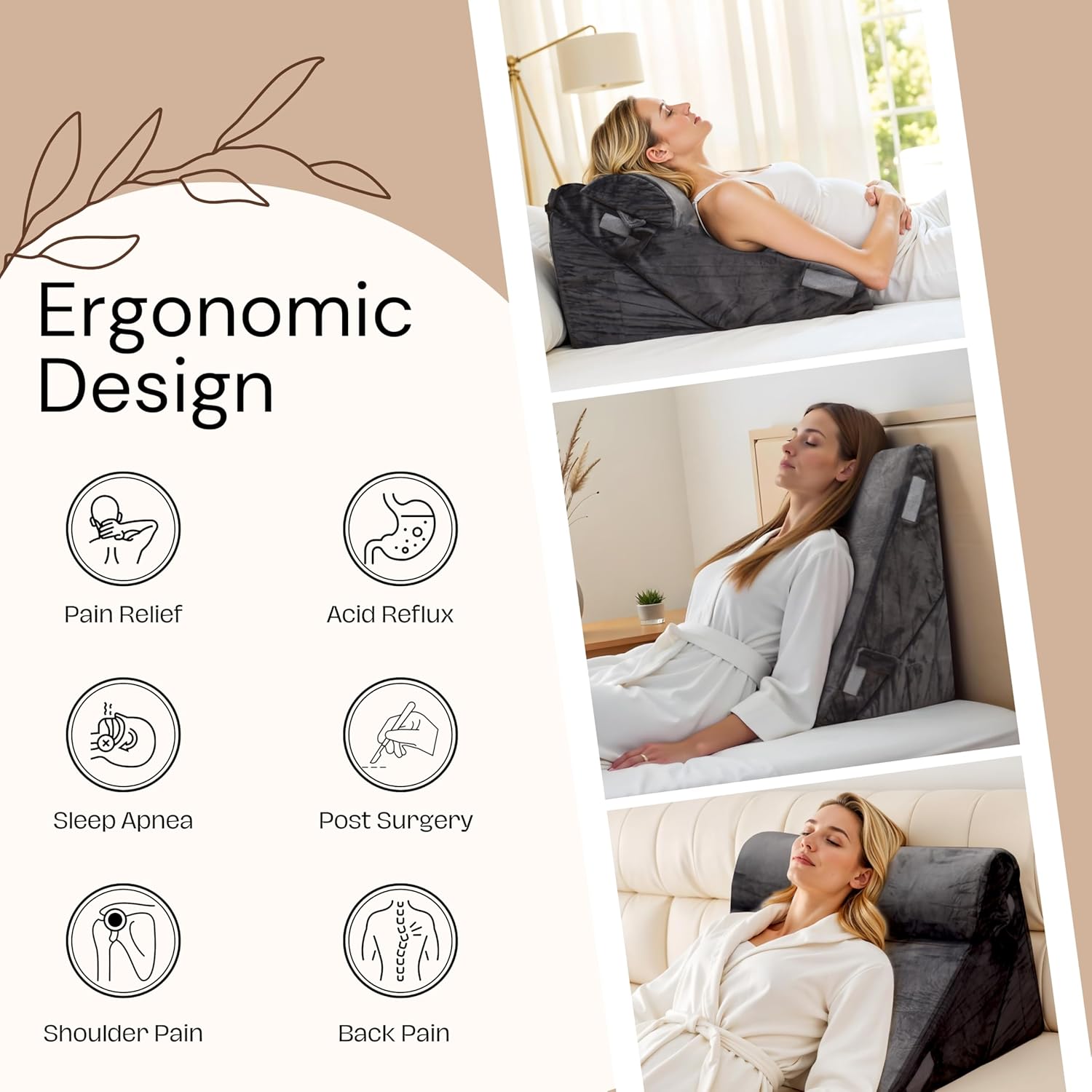 LJA PRIME 3Pcs Wedge Pillow Set for Sleep Apnea Relief