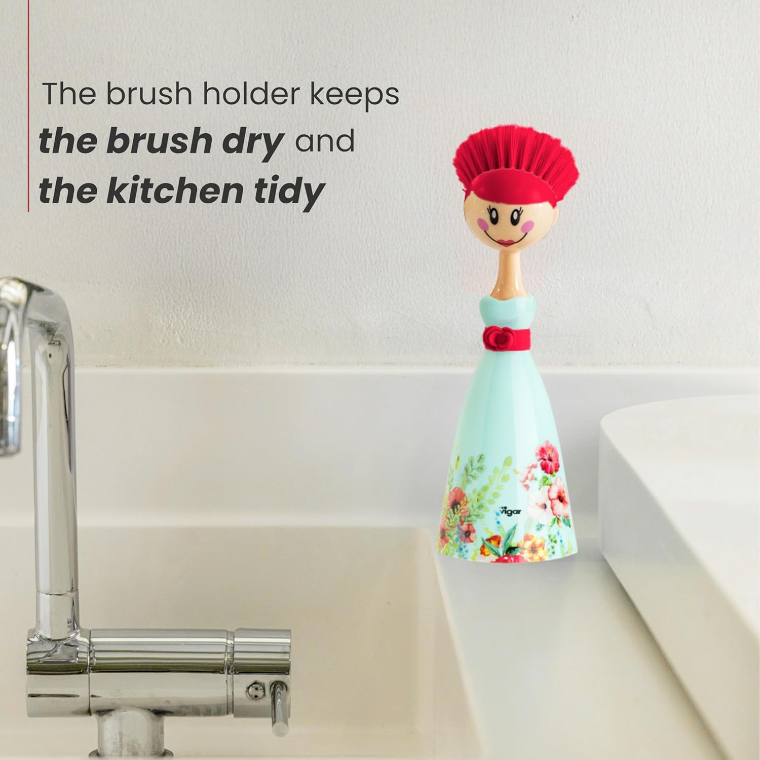 Vigar Dolls Dish Brush with Storage - BluePink