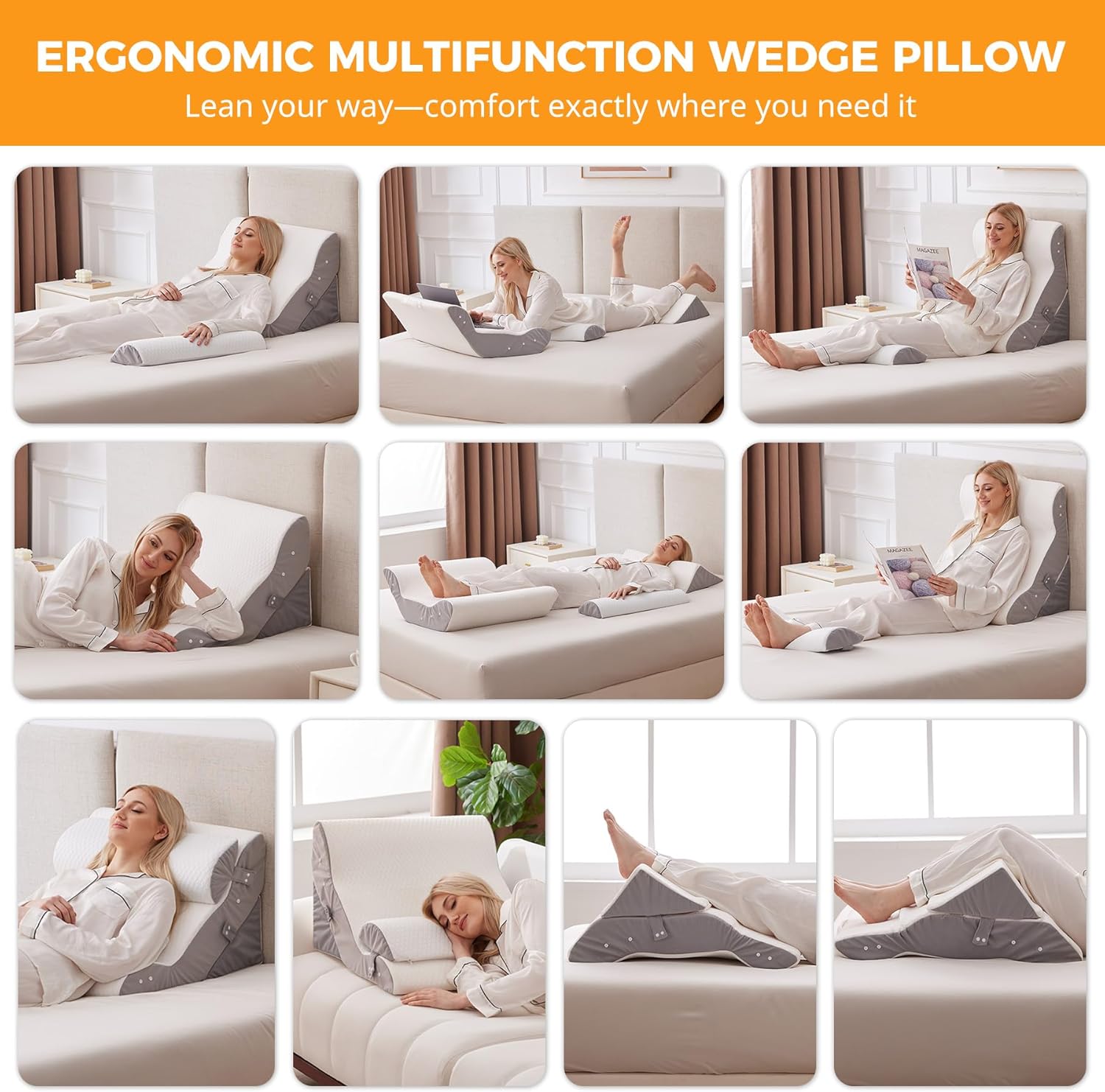3PCS Adjustable Wedge Pillow Set for Post Surgery and Acid Reflux Relief