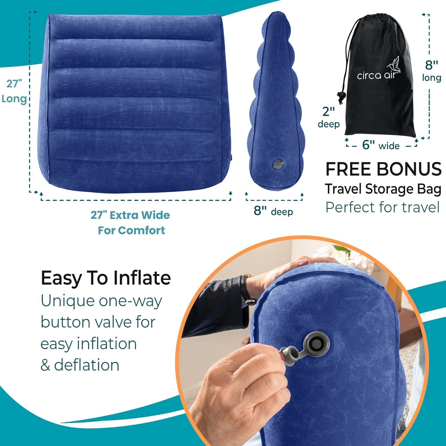 Circa Air Inflatable Triangle Pillow - 27 Extra Wide Travel Wedge