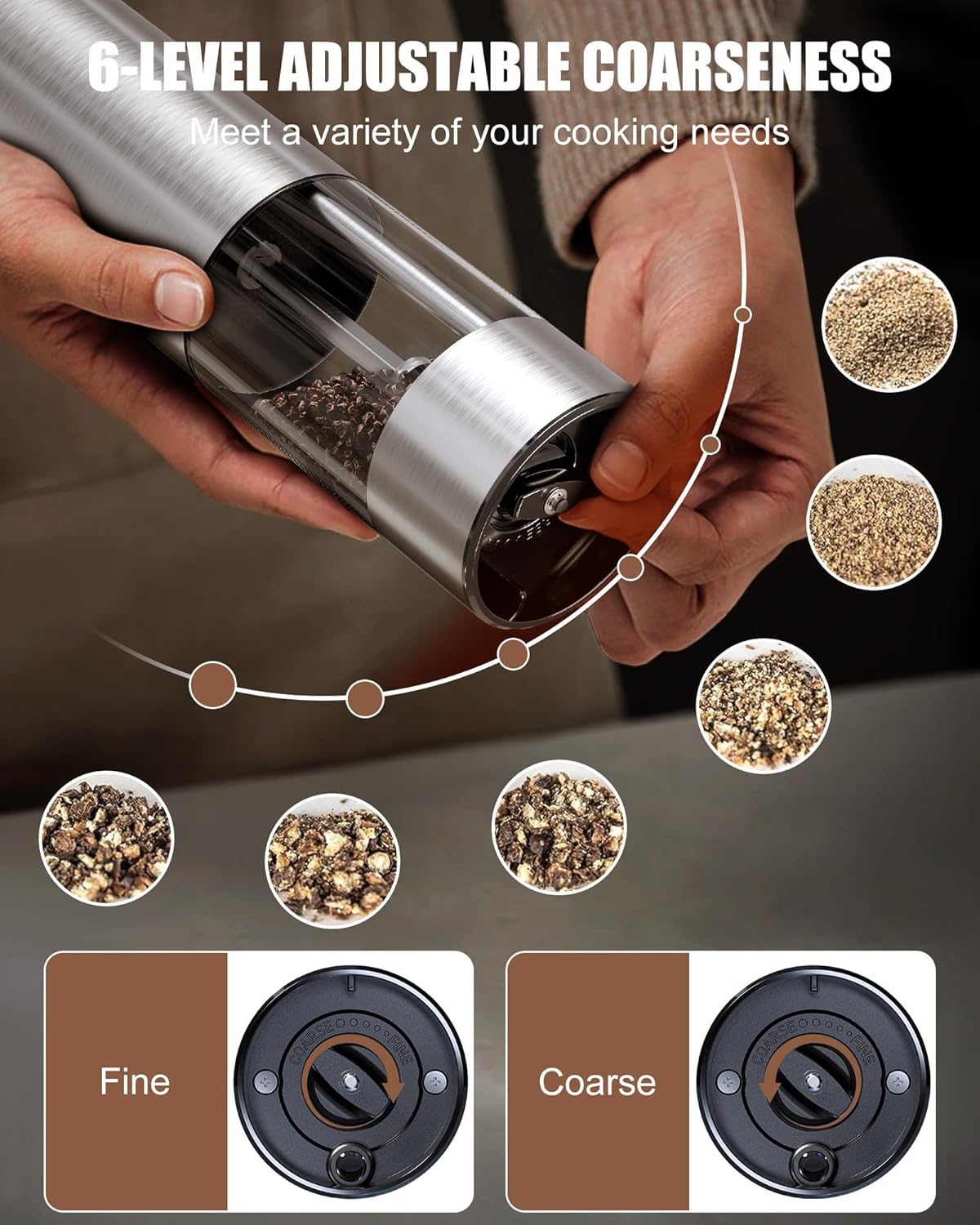 GiveBest Electric Salt Pepper Grinder Set with LED Light and USB Rechargeable