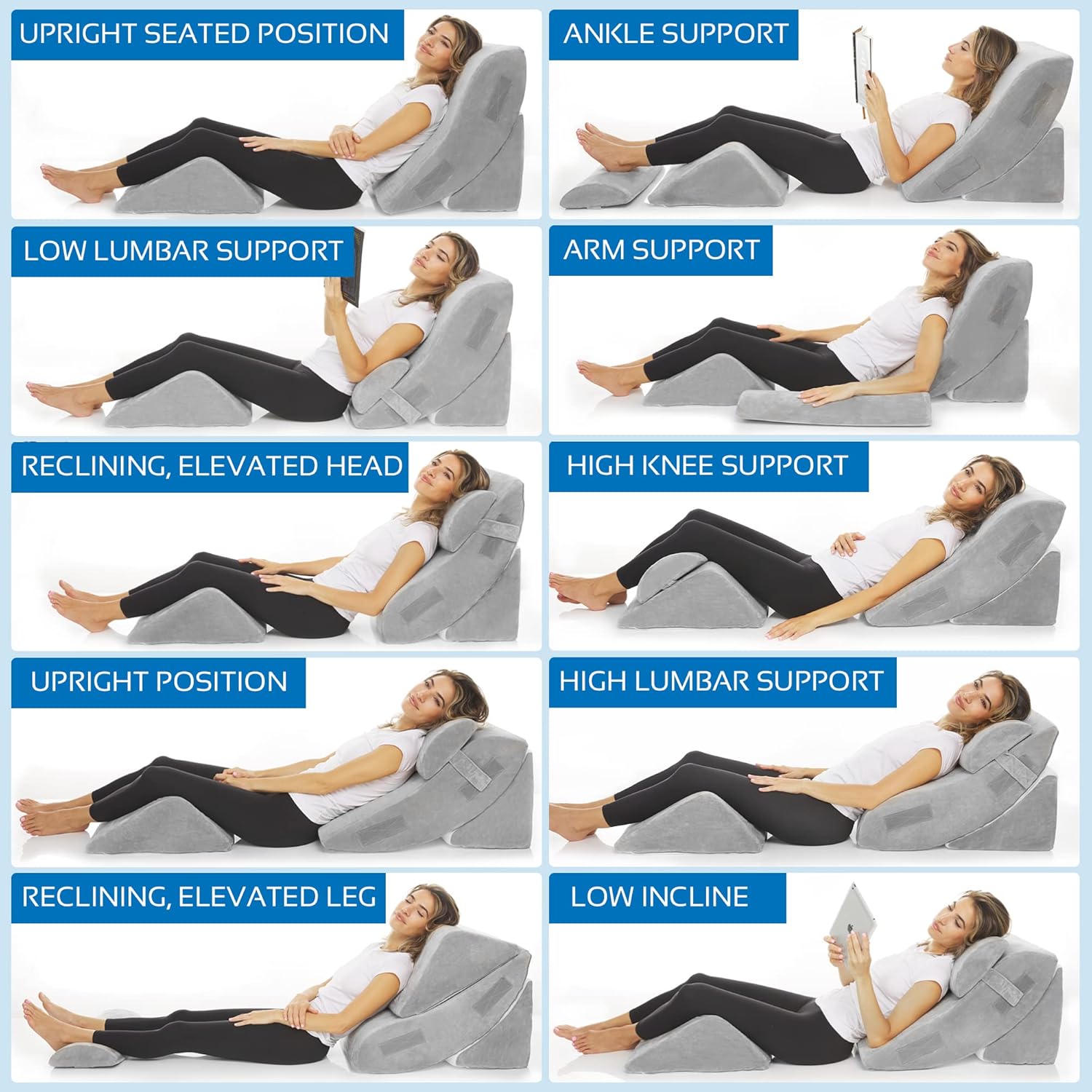 AllSett Health 4 PC Bed Wedge Pillow Set
