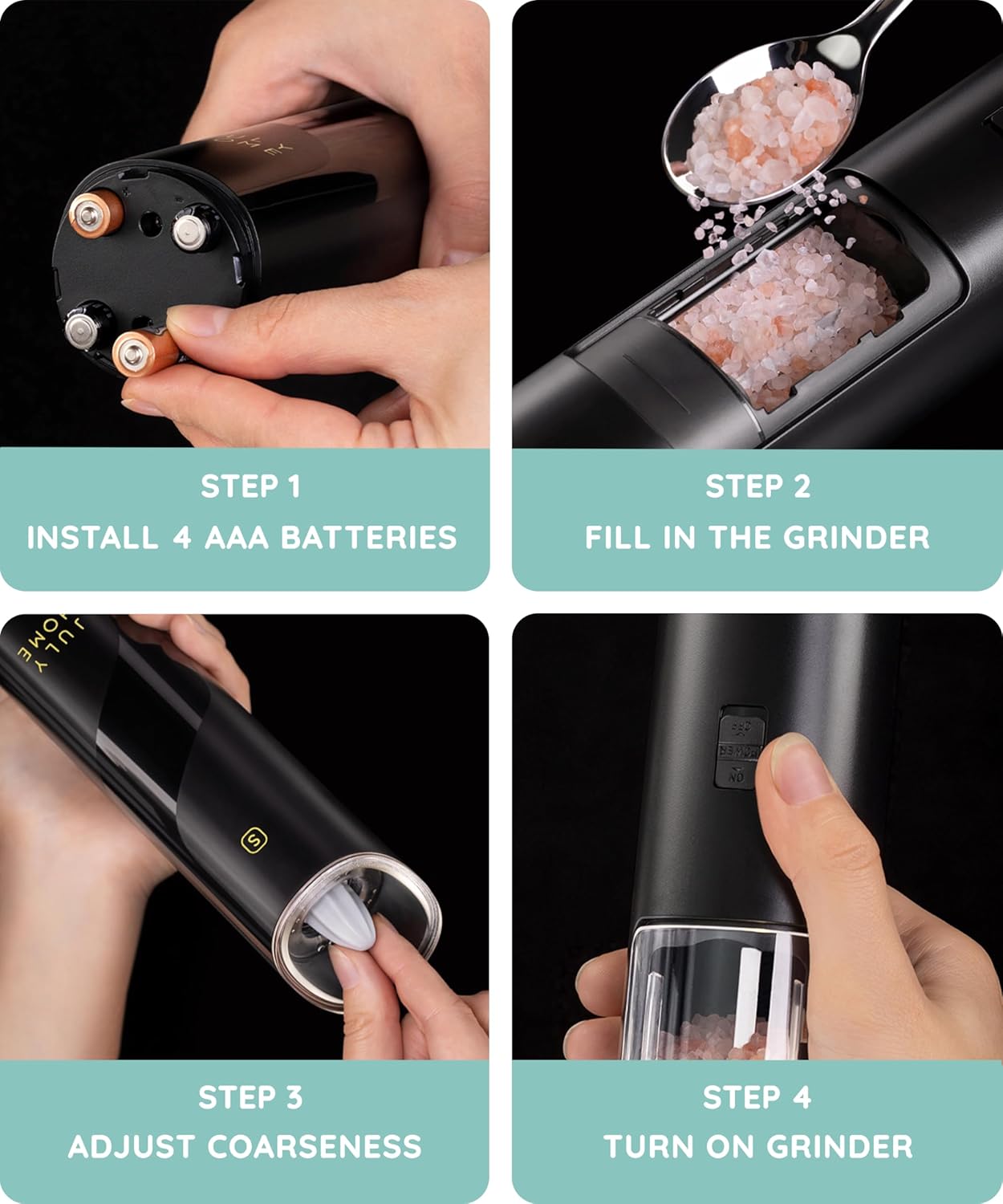 Gravity Electric Salt and Pepper Grinder Set of 2 Adjustable Coarseness