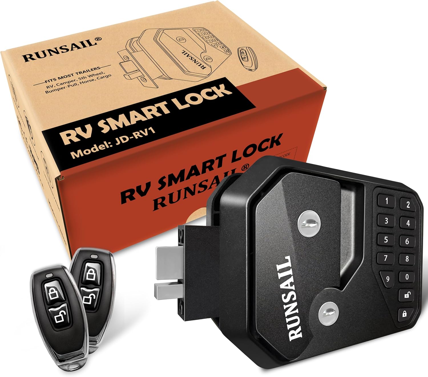 RUNSAIL RV Door Lock with 12-Digit Keypad Remote and Backup Key