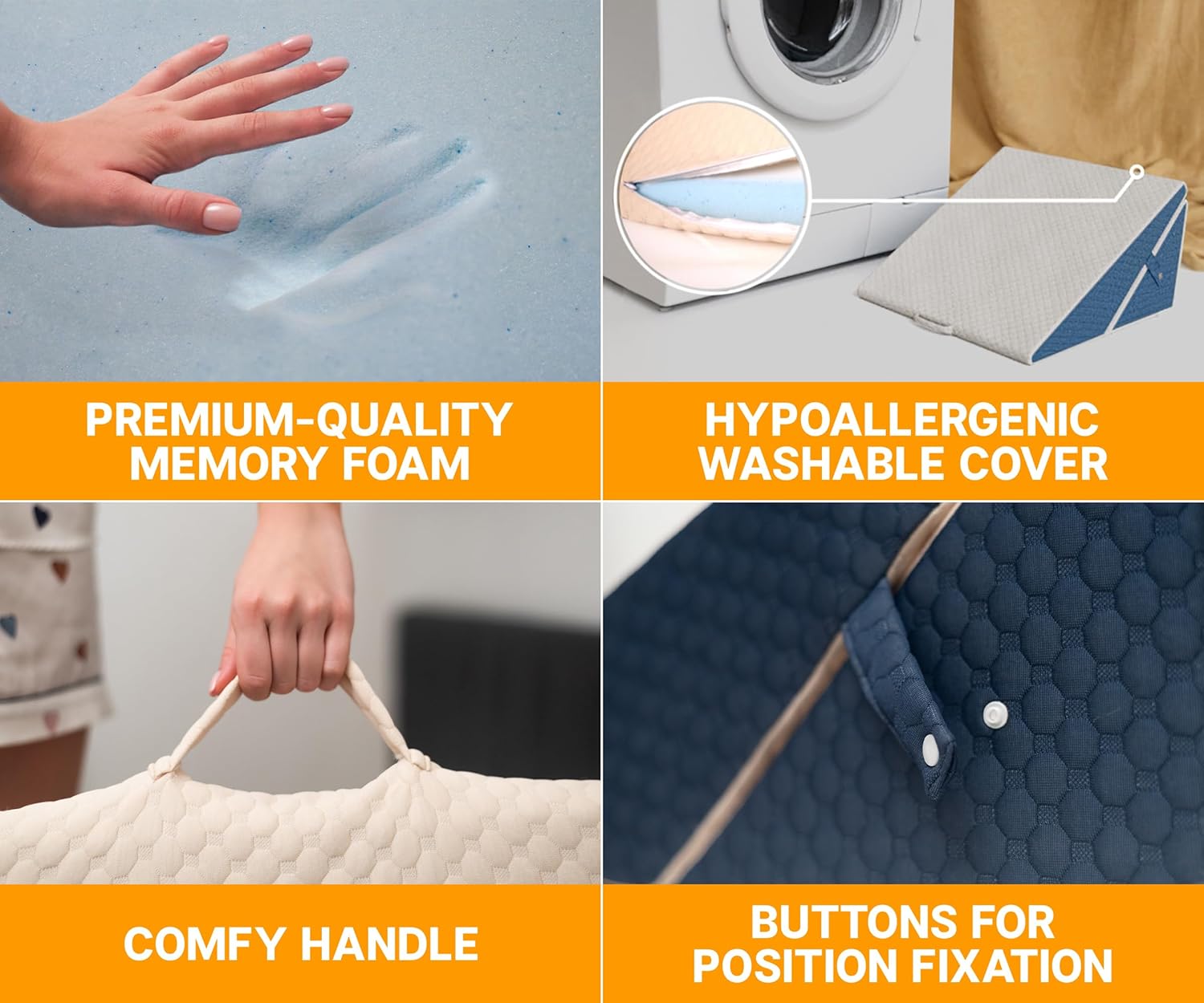 Isadem Bed Wedge Pillow - 45 Degree Incline Cushion