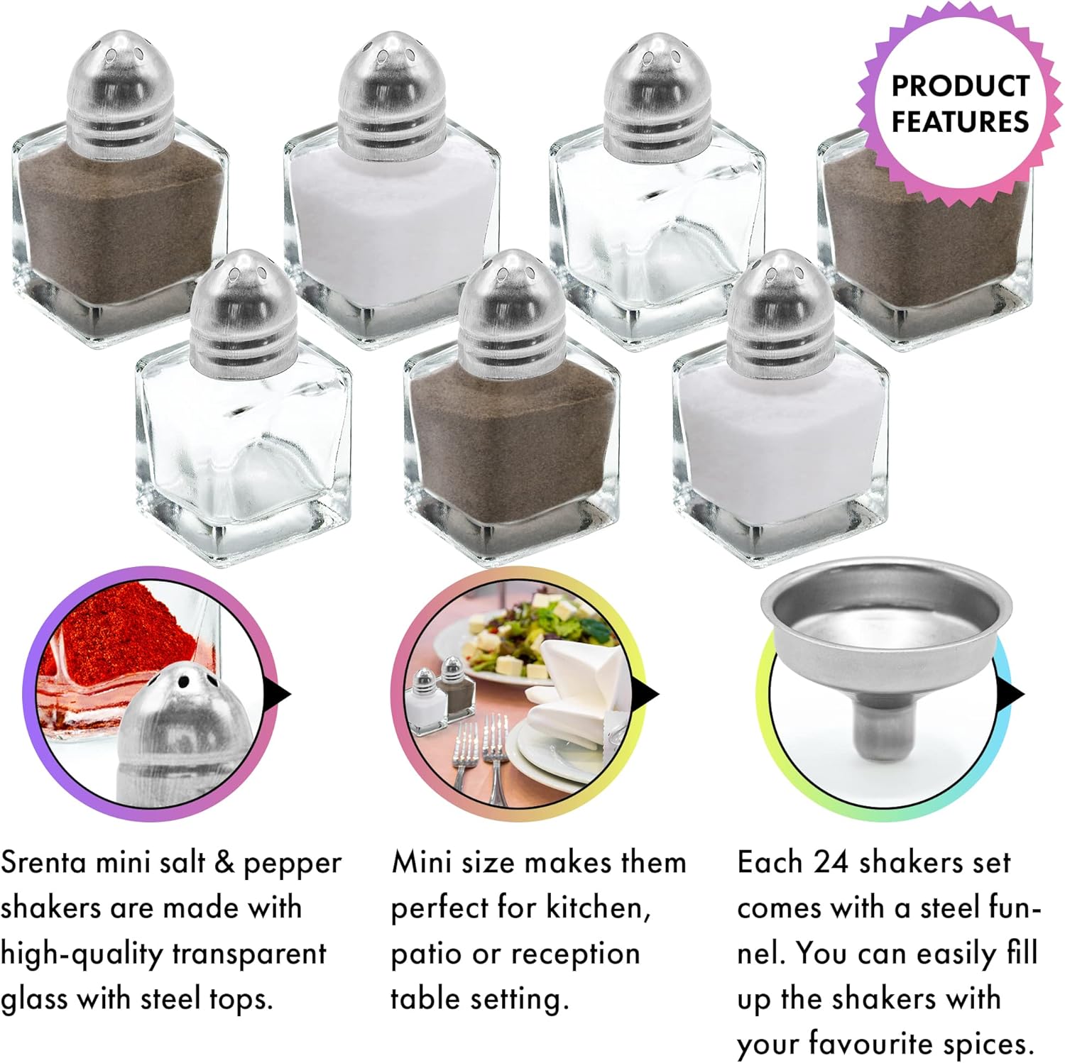 Srenta 24-Pack Clear Glass Salt Pepper Shakers