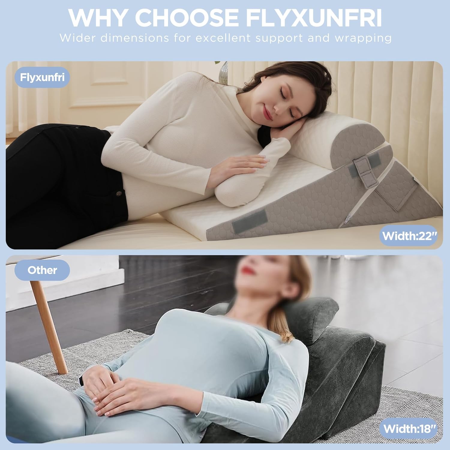 Flyxunfri 912 Bed Wedge Pillow Set 10-in-1 Adjustable