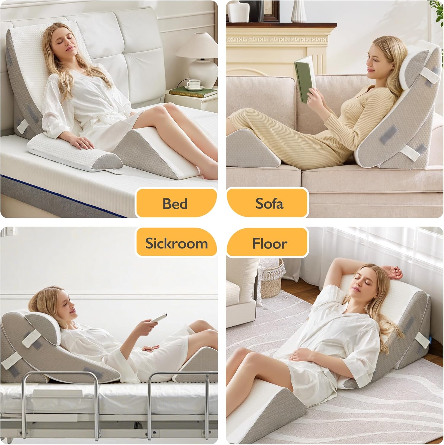 BDEUS 4-PCS Orthopedic Bed Wedge Pillow Set for Post-Surgery Recovery
