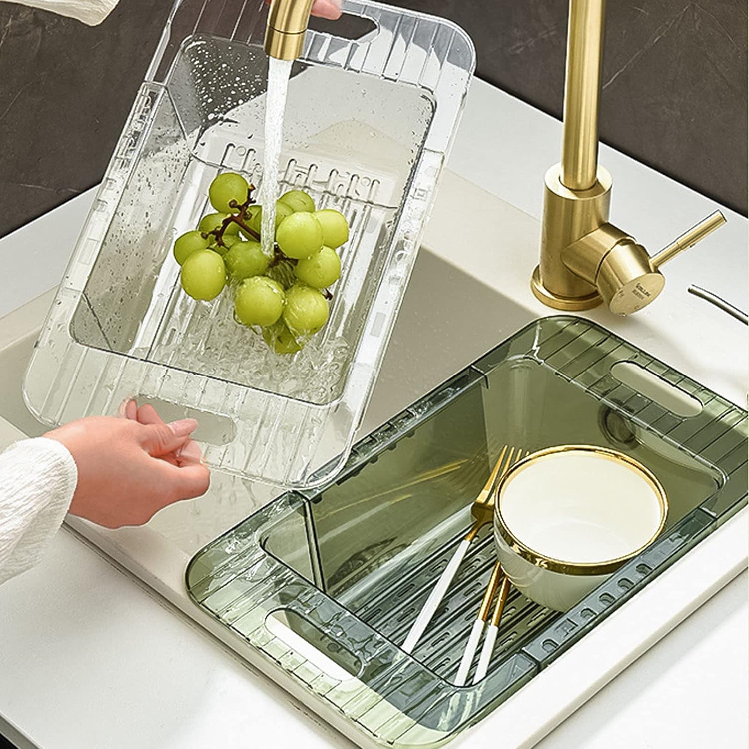 DriKou Kitchen Sink Colander Clear Adjustable Strainer