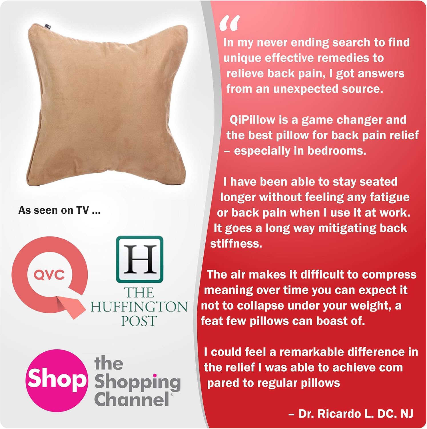 AJUVIA QiPillow - Inflatable Lumbar Support Square Pillow Camel