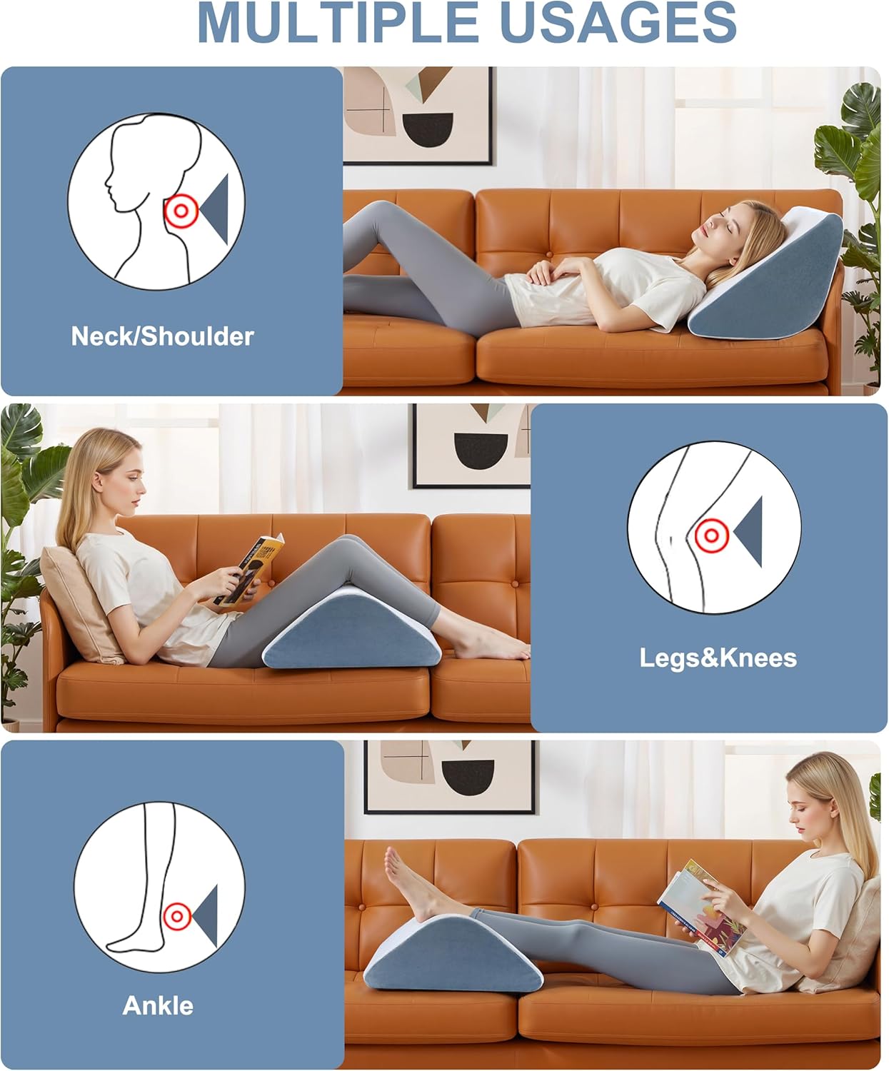 Knee Wedge Pillow for Back Support and Leg Elevation
