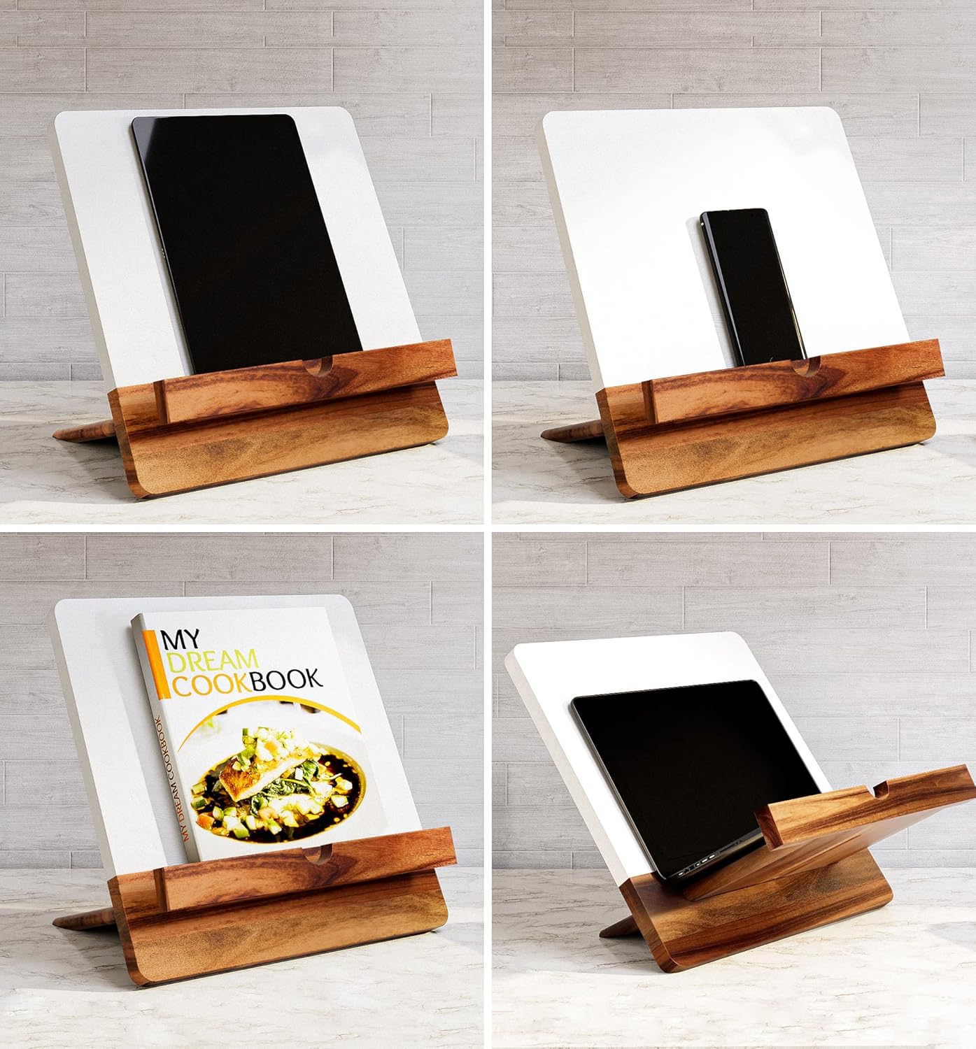 HB Design Co Acacia Cookbook Stand 12x12 Adjustable
