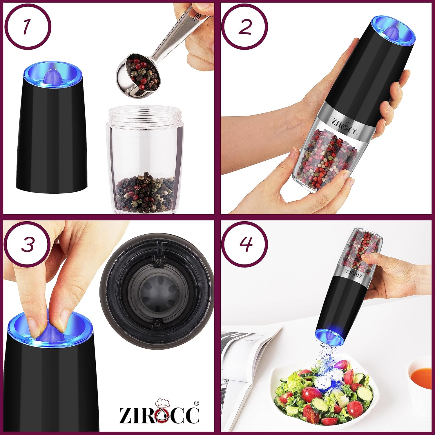 ZIROCC Gravity Electric Salt Pepper Grinder Set